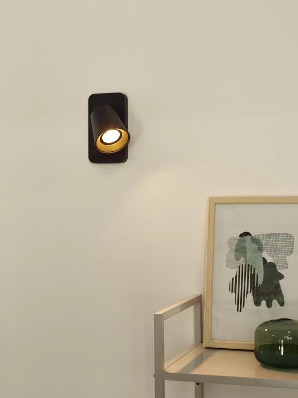 Lucide TURNON - Lampe de chevet / Applique mural - LED Dim to warm - GU10 - 1x5W 2200K/3000K - Noir - ambiance 1